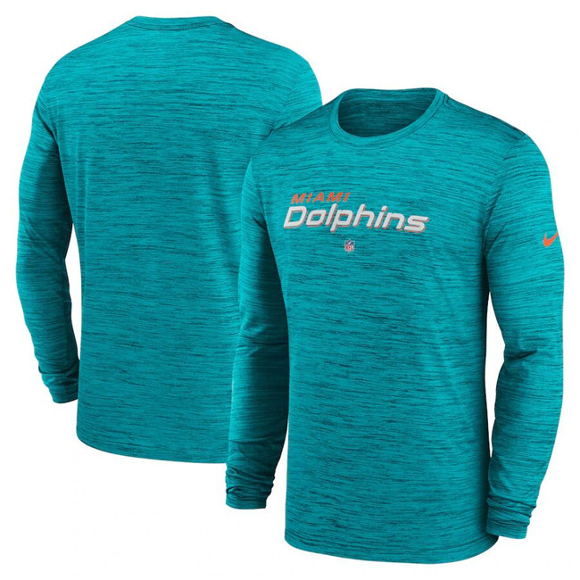 Men's Miami Dolphins Aqua Sideline Team Velocity Performance Long Sleeve T-Shirt